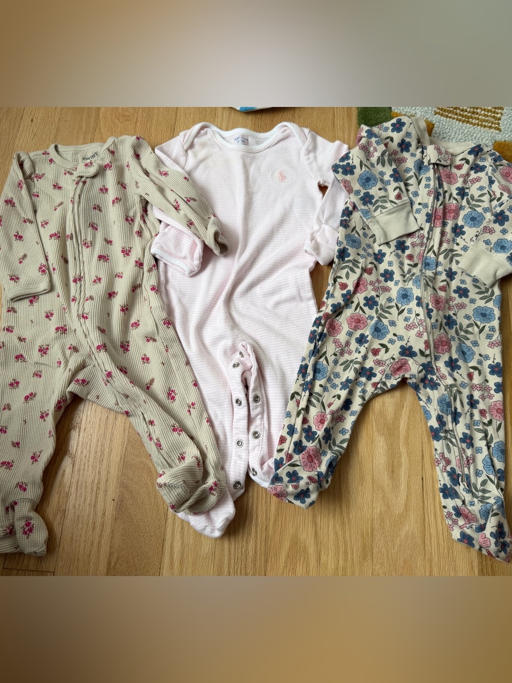 Bundle of 3 carters and Ralph Lauren floral and stripe sleepers size 6m